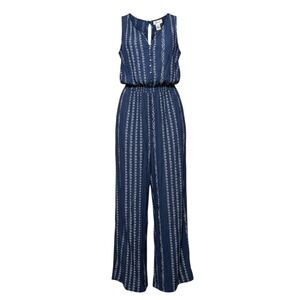 Jopra Navy Blue Tribal Stripe Wide Leg Smocked Waist Jumpsuit Womens Small